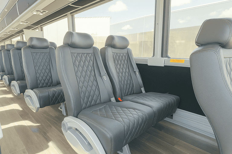 interior of Peoria Minibus Company charter bus